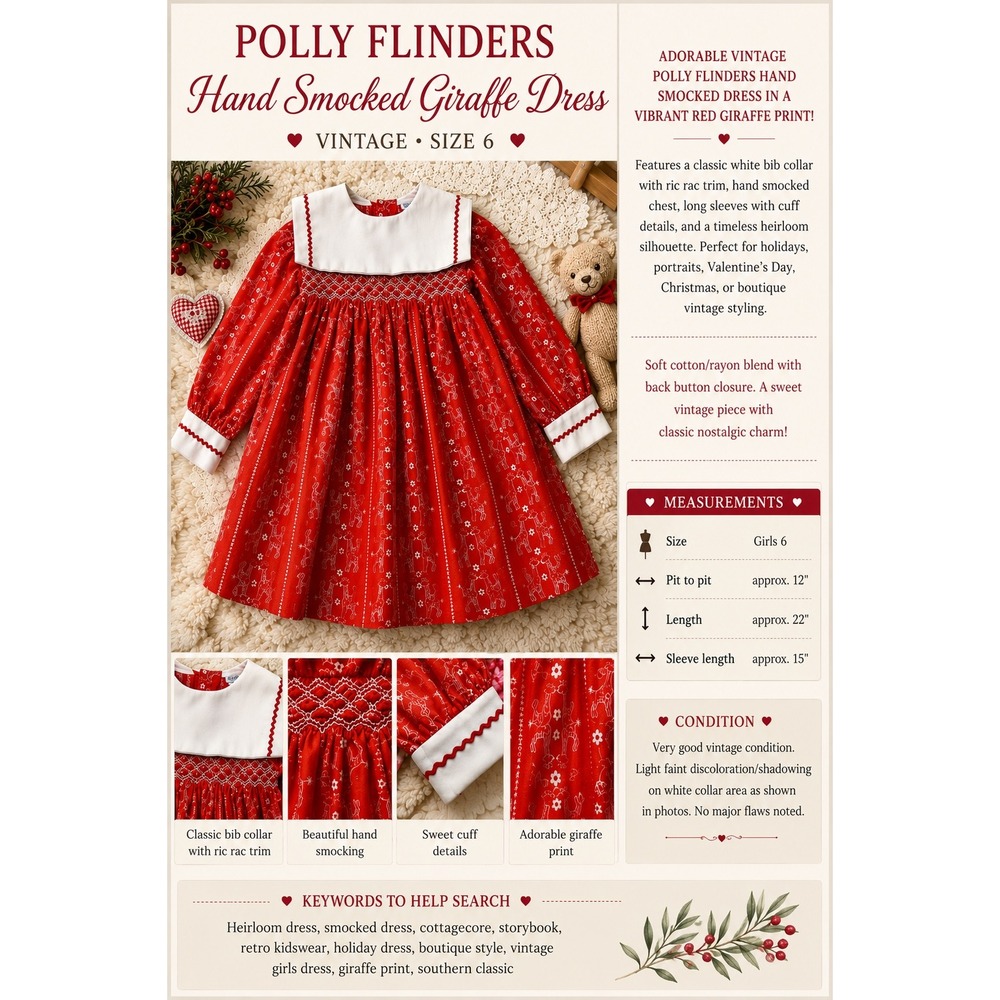 Polly Flinders Hand Smocked Giraffe Dress Red Vintageโ Toddler Girls Size 6
